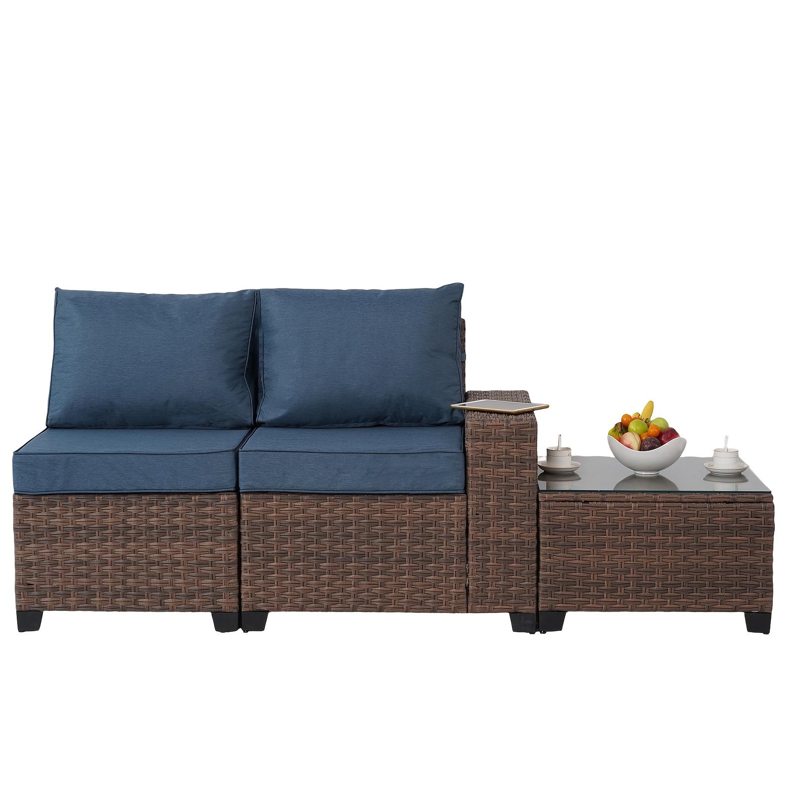 RAISED Patio Furniture Set, 2piece/3piece/4piece/6piece Wicker Outdoor Patio Furniture Sets with Cushions And Coffee Table, Outdoor Sectional Boho Patio Conversation Set Sectional Sofa for Backyard, Porch, Beige/Blue