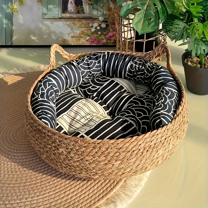 TEMU 3pcs Set Indoor Round Cat Bed/nest - With Removable Cushion And Breathable Handle, Comfortable Pet Bed, Suitable For Indoor/outdoor For Cats And
