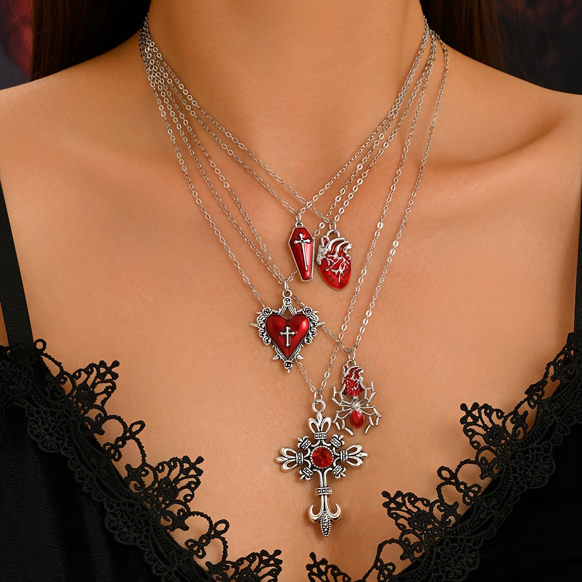 5pcs Gothic Layered Multi-Chain Necklaces Set