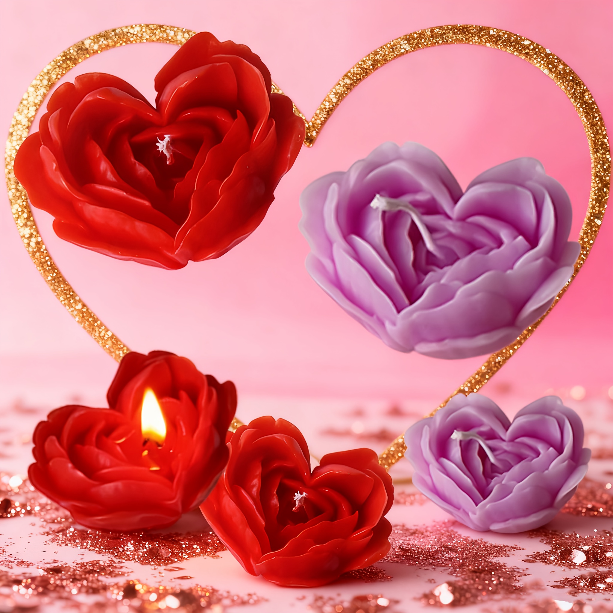 Vela de Corazón y Flor para el Día de San Valentín, Vela 3D sin Humo de Cera de Abejas o Cera de Soja, Aroma a Especias, Una Mecha, Decoración Interior para el Hogar, Adorno Avanzado para el Dormitorio, Regalo para, Larga Duración, Decoración Universal para las Fiestas, No Eléctrica, Tiempo de Quemado Medio de 4 a 8 Horas