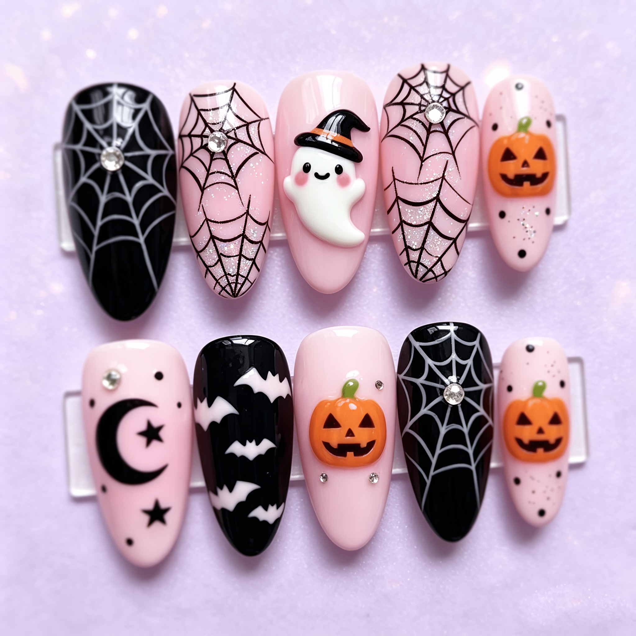 TEMU 30pcs Handmade Halloween Bat Cute Nail Tips False Nails