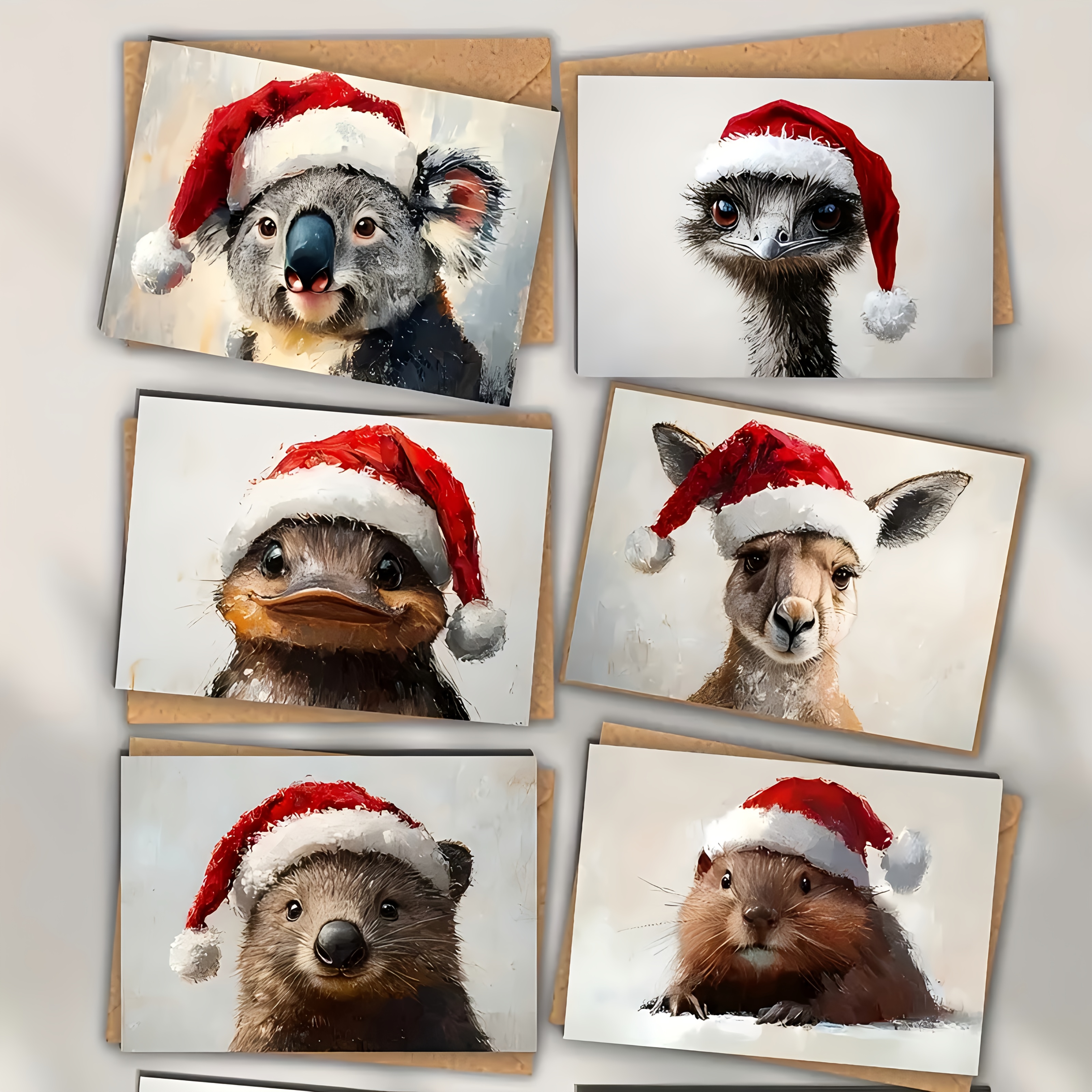 TEMU 1 Set / 6 Christmas Koala Greeting Cards With Envelopes - Unique Animal Santa Hat Illustrations, Suitable For Father's Day, New Year's Parties,