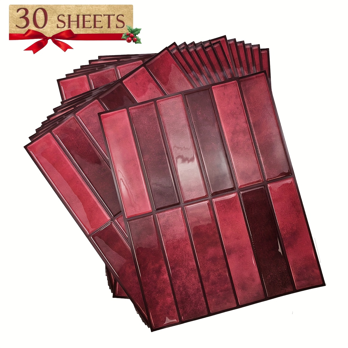 Image of 10/30pcs Christmas Self-adhesive Wall Tile Stickers, Removable Self-adhesive Waterproof Decals For Bedroom Living Room Decor, Home Decor, Room Decor