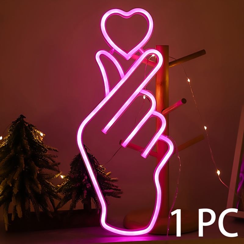 TEMU 1pc Hanging Heart-shaped Led Neon Light, Battery Box And Usb Dual Use, Suitable For Bar Bedroom Party Proposal Room Decoration (3 X Aa Batteries