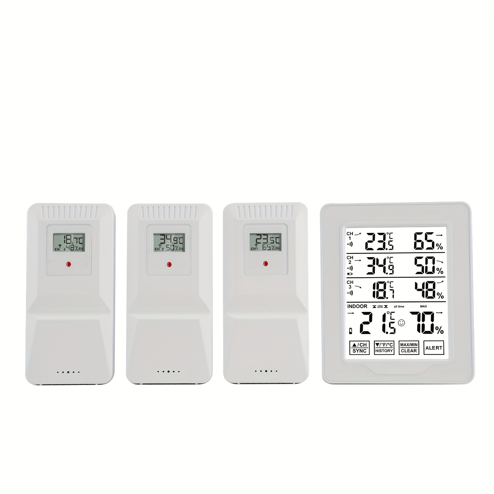 Wireless Indoor And Outdoor Thermometer With 3 Remote Sensors, Digital Humidity Meter For Indoor Temperature, Temperature And Humidity Monitor With A Range Of 330 Feet/100 Meters (white)