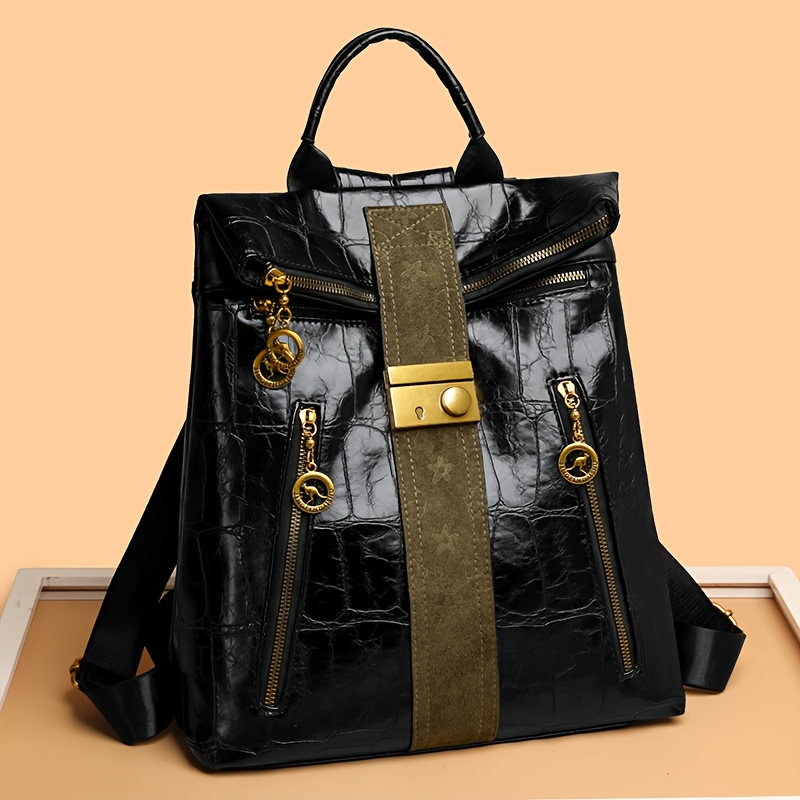TEMU Nueva Mochila para Mujer, Bolso Elegante, Mochila Casual para Mujer, Diseño de , , Diseño Patchwork, Múltiples Bolsillos, Gran Capacidad, Ideal