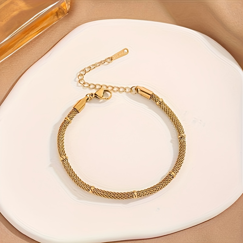2pcs Golden-Plated Stainless Steel Jewelry Set with Mesh Round Chain