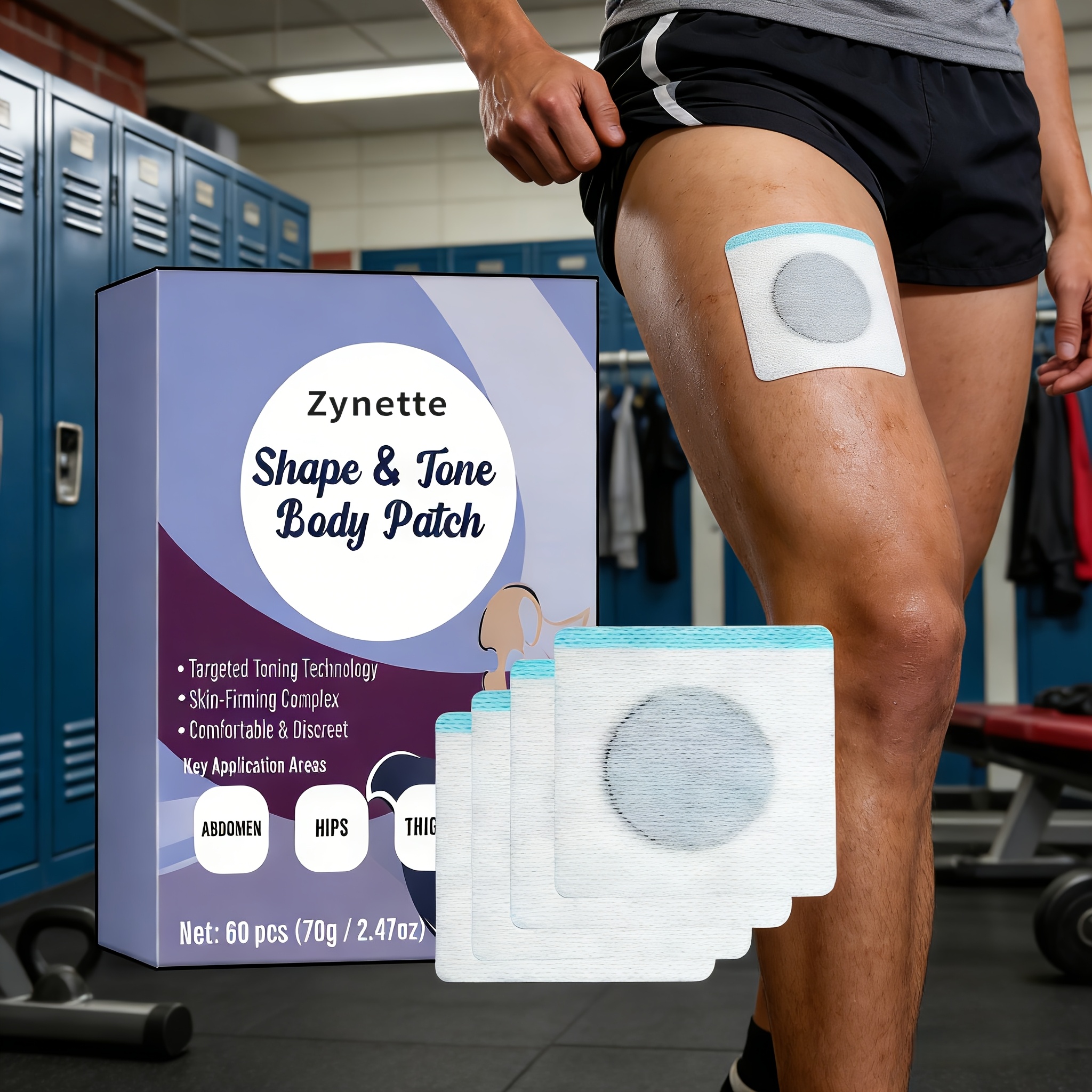 Zynette Shape & Firms Body Patches(60 Count), Targeted Firming for Abdomen Hips Thighs Legs, Comfortable & Discreet Skin-Firming Complex, Perfect Gift for Fitness Enthusiasts Beginners, Ultra-Thin, Breathablemateria