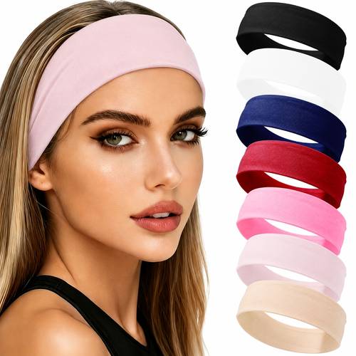 imagen del artículo 7 diademas elásticas unisex, cintas para el cabello de tela elástica antideslizante para hombres y mujeres, cintas para el para uso , yoga, entrenamiento deportivo, running, adiciones para el cabello multicolores