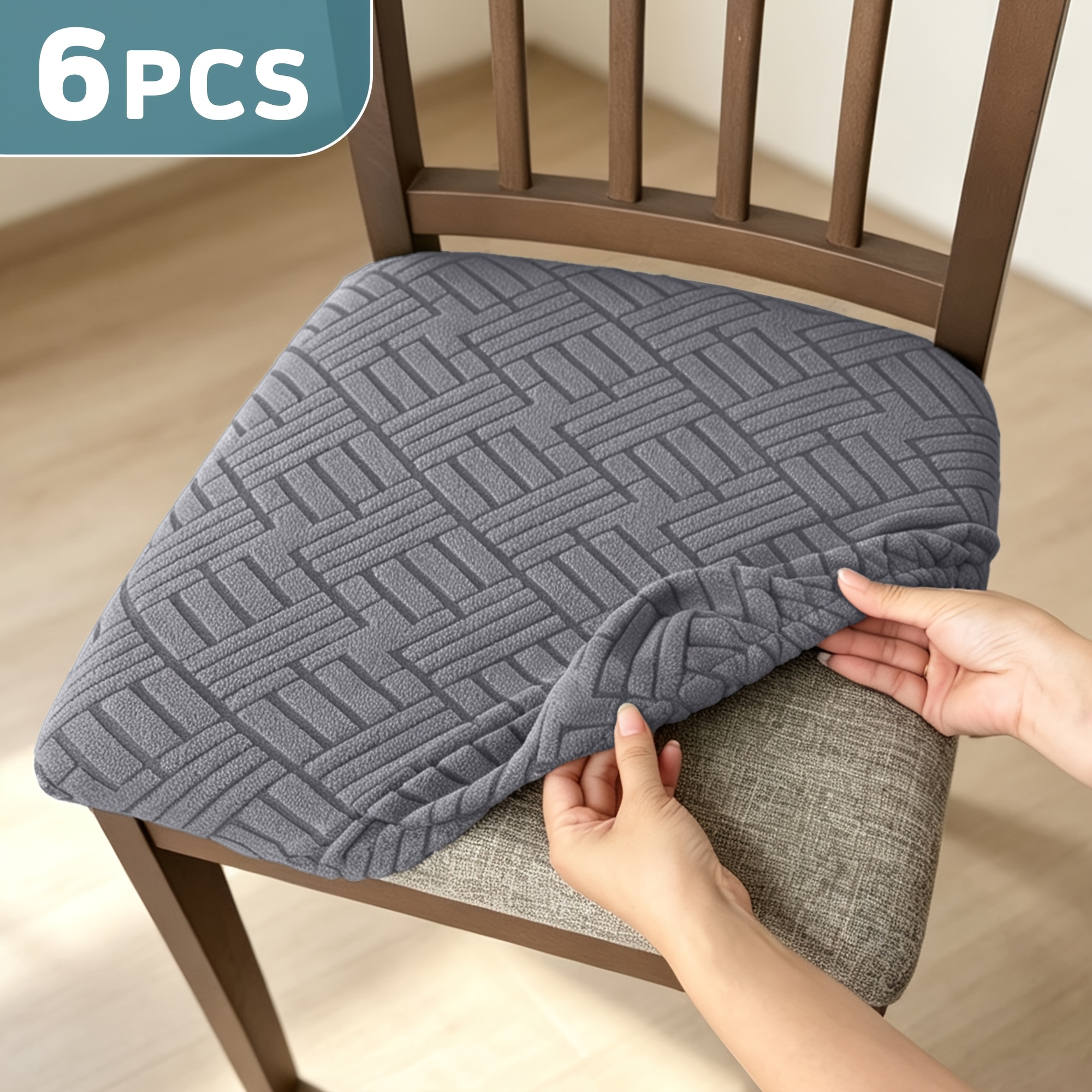TEMU 4/6pcs Fleece Windmill Check Elastic Jacquard Table Chair Covers, Hotel Home Chair Protectors