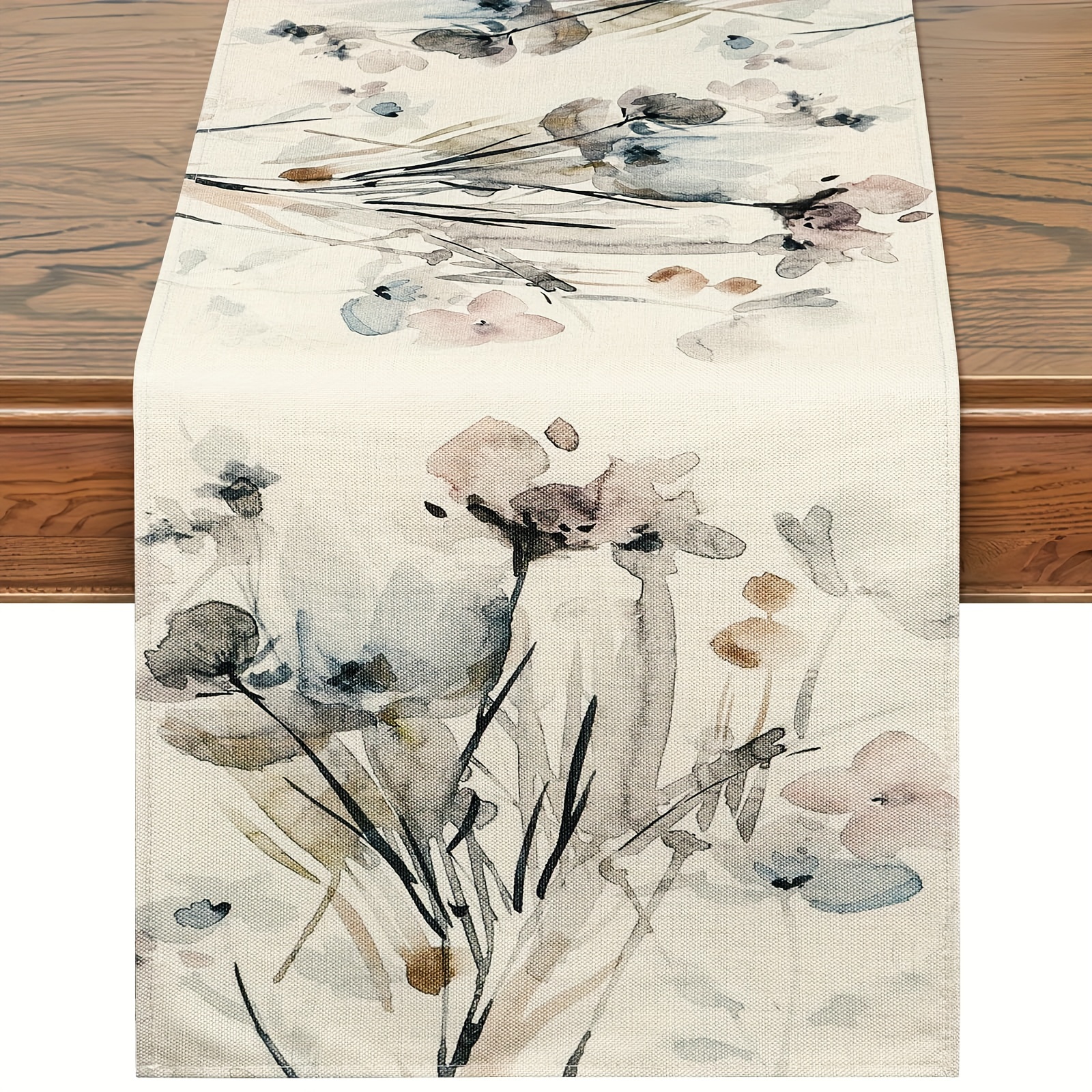 

1pc, Floral Table Runner, Spring Watercolor Flowers Table Runner, Ink Painting Theme Table Runner For Kitchen, Dining Table Decor, Spring Decoration For Coffee Table