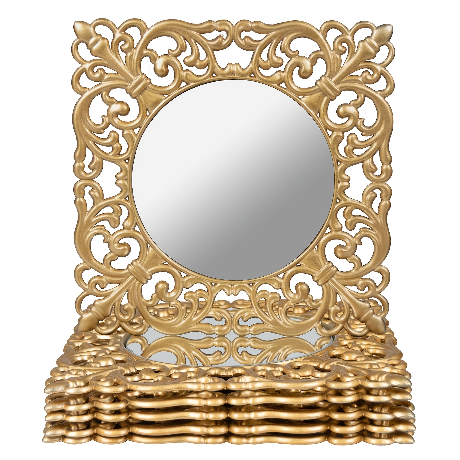 TEMU 6pcs Golden Charger Tray Set, Mirror Charger For Dining Plates, Plastic Plate Charger With Embossed Edges, Used For Desktop Settings, Weddings