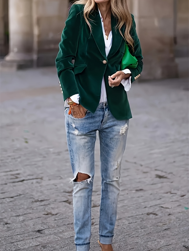 Γυναικεία Κομψή Βερνικλίνα Βελούδα Μπουφάν - Μαλακό Μπουφάν με Μακριά Μανίκια και Σιλουέτα H με Κλείσιμο με Ένα Κουμπί, Σχεδιασμένες Ώμους & Εφαρμοστή Γραμμή για Άνοιξη/Φθινόπωρο, Ευέλικτο Casual έως Επίσημο Πανωφόρι, Μπλέιζερ για Γυναίκες, Μπουφάν Σχεδιασμού για Γυναίκες, Φθινοπωρινό Μπουφάν για Γυναίκες, Κομψό Μπλέιζερ για Γυναίκες, Μοντέρνα Ρούχα για Γυναίκες, Μπλέιζερ για Γυναίκες με Λεπτομέρειες, Πράσινο Μπλέιζερ για Γυναίκες με Λεπτομέρειες