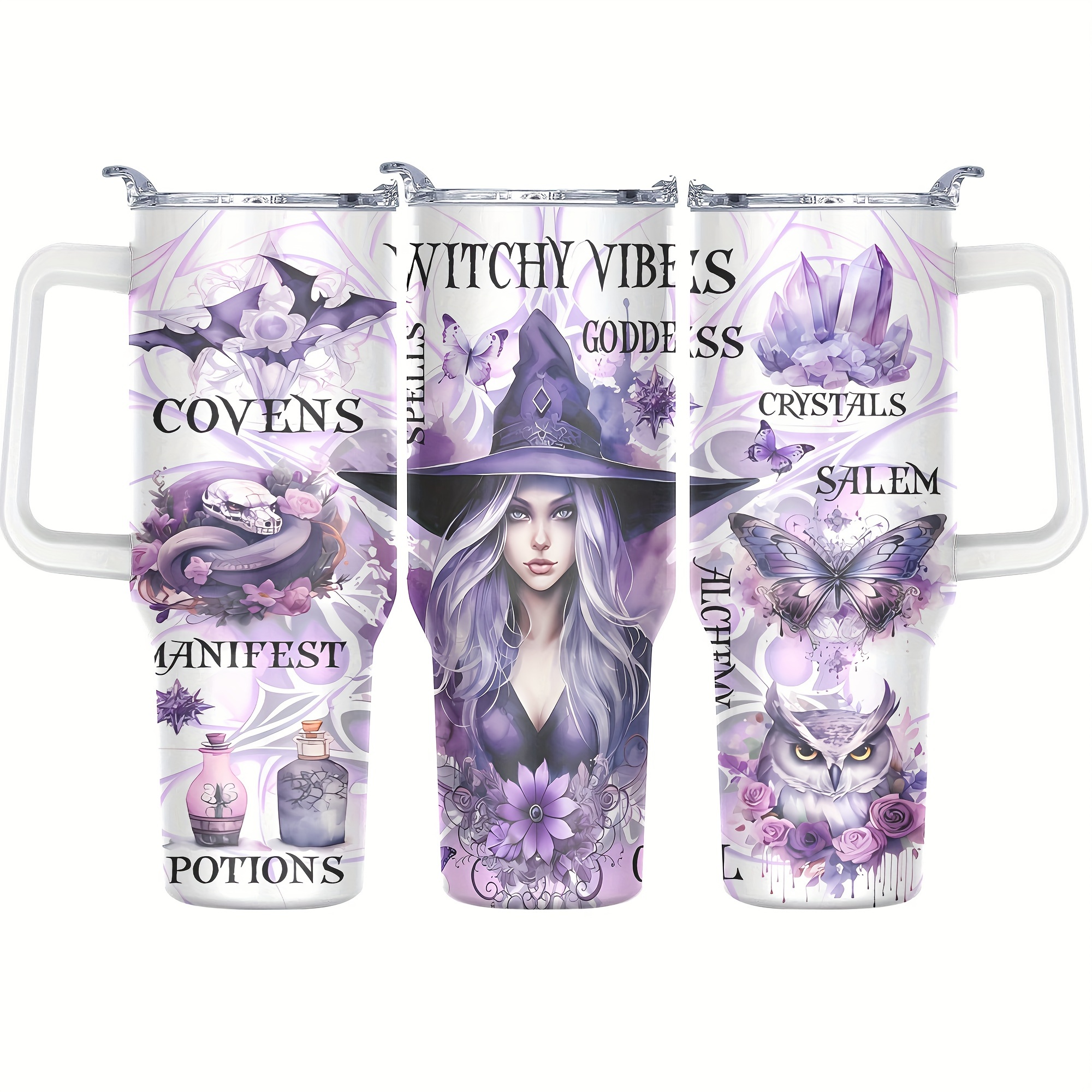 

Witchy Vibes 40oz Insulated Stainless Steel Tumbler - Leakproof Travel Mug With Handle, Lid & Straw - Bpa-free, Hand Wash Only - Perfect For , Christmas, Father's & Mother's Day Gifts