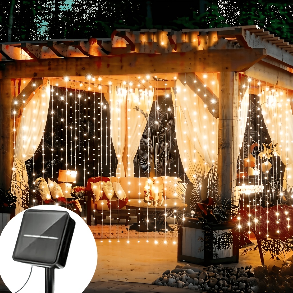 1pc solar curtain stringlights outdoor 9 84ft 6 56ft 300led 200led led window lights solar powered twinkle string lights 8   for home garden patio porch wedding party summer outdoor courtyard decorative lights ip44