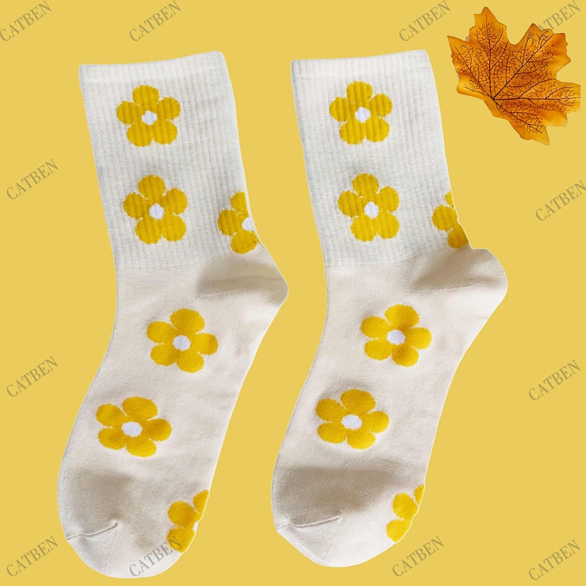 Image of 1 Pair Women' & Socks - Cute Flower Patterns, Winter Warm Comfy Casual Socks With Sweet Novelty Sock Styles For Birthday Party Gifts, Casual Attire (machine Washable) - - Fashion Socks