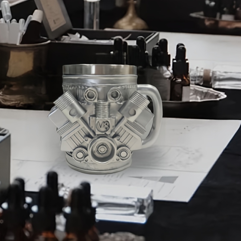 Handmade Stainless Steel Cup - 15oz Durable Car Enthusiast Accessory, Washable Internal Engine Design Mug For Hot/cold Drinks, Gift For Mechanics & Lovers (no )