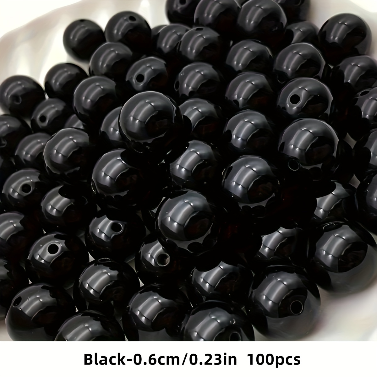 TEMU 500/200/100pcs 6mm Acrylic Beads, Black Round Loose Beads With Holes, Used For Making, Bracelets, And Craft Accessories