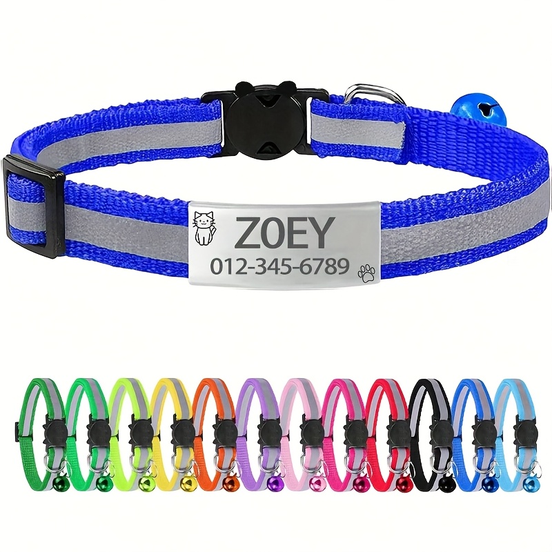 TEMU 1pc Personalized Reflective Pet Collar With Cat Paw Print Design, Customizable Engraved Name & Owner Phone Number Id Tag, Adjustable Cartoon