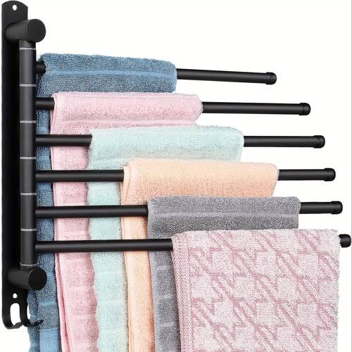 item picture a clothes drying rack rotating towel rack with hooks wall mounted hanger space saving storage solution for bathroom and kitchen 180 rotating hanger in matte black drying racks