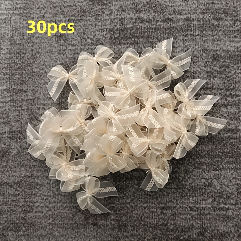 30pcs Mini Organza Sheer Lace Bowknots - Pre-made Tiny Bows With Sheer Translucent Loops, No Feathers, Suitable For Hair Clips, Diy Crafts, Wedding, Decorations, Gift Packaging (,,, Multicolor)