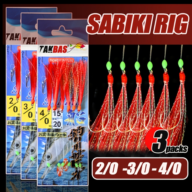 TEMU Takbas 3packs Saltwater Fishing Sabiki Sea Rigs Luminous Beads Big Hooks 2/0 3/0 4/0 Catch Mackerel Cod Herring Jacks Flathead Whiting Trevally