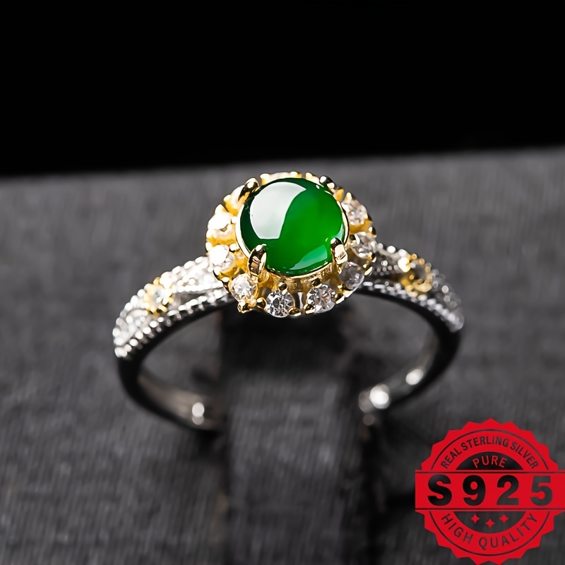 E-shop 1 Stück Natürlicher Grad A Eingefasst 925 Silber Material DIY Offener Ring für Damen, Schlicht, , Exquisiter Naturstein-Schmuck mit Geschenkbox