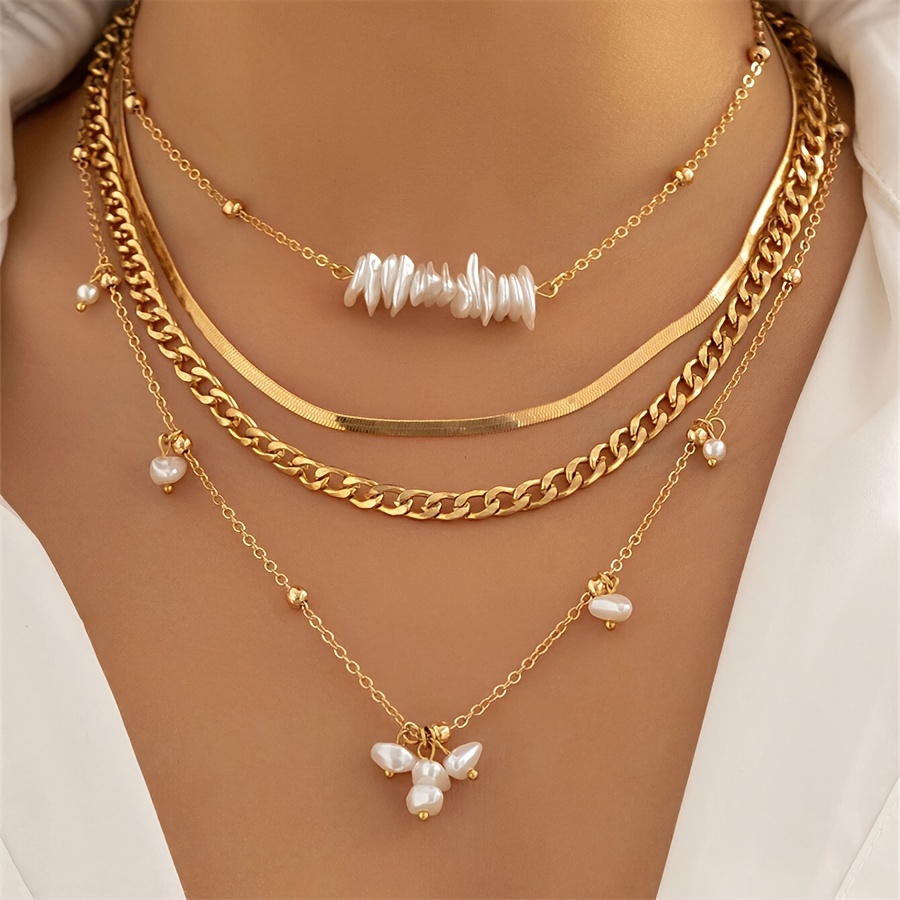 4pcs fashionable imitation pearl bead decor chain necklace set for   for banquets and parties vintage style jewelry