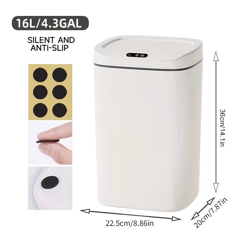 TEMU 1pc Sensor Trash Can, Touchless Plastic Waste Bin With Lid, Slim & Compact, Minimalist Style For Bathroom Kitchen Office Outdoor, Hygienic