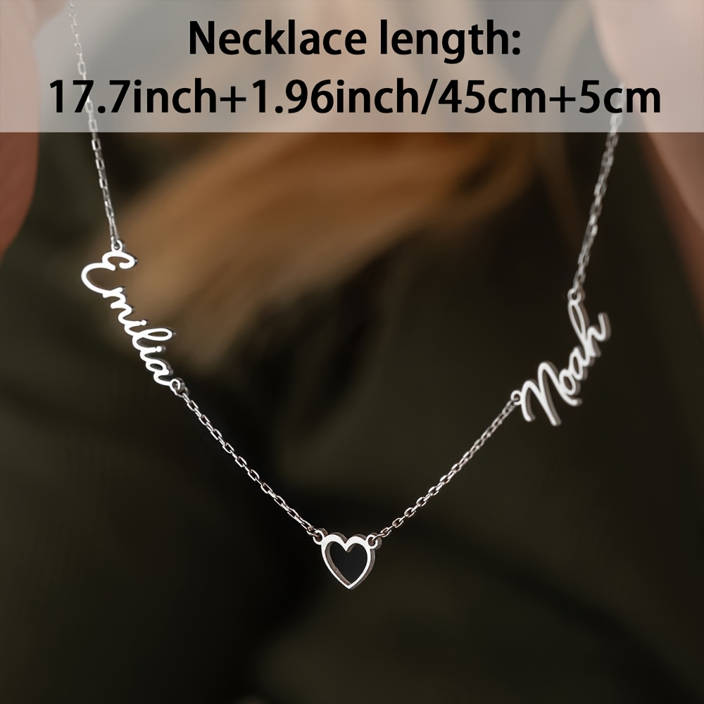 Personalized Women's Fashion Chain Necklace with 2 Names and Heart Pendant