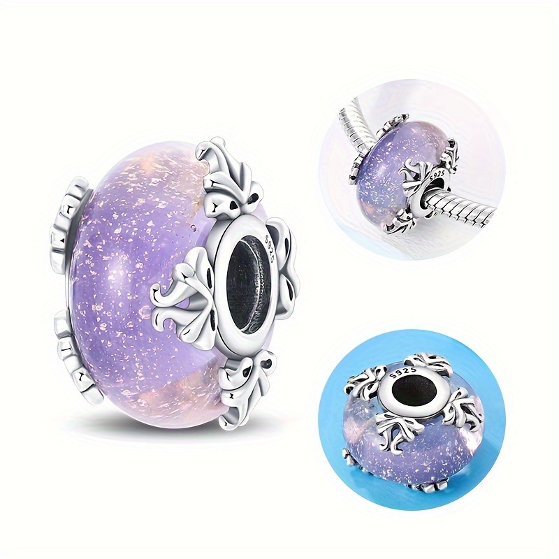 

1pc Original 925 Sterling Silvery High Quality Women's Pendant Beads Suitable For Original Pandora Bracelet Purple Glass Beads Jewelry Gift