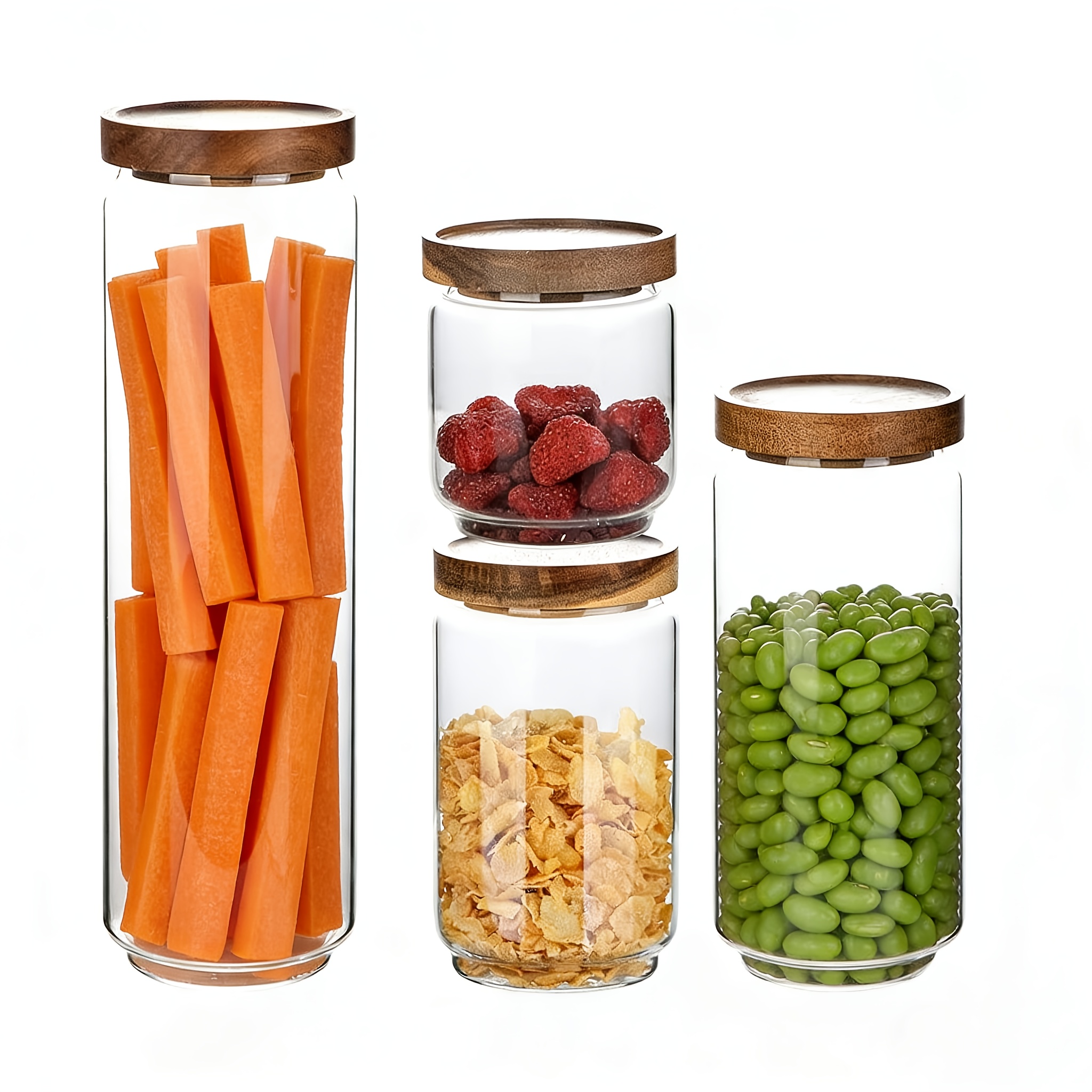 4-size Glass Jar Set Glass Food Storage Container Set, Glass Storage Containers With Airtight Bamboo Lids, Kitchen Glass Jars For Coffee, Flour, Sugar, Candy, Spices