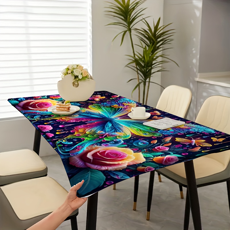 TEMU 1pc Of Design Tablecloth, Featuring Vibrant And Rose Pattern - A Decor Item With Bright Colors, Suitable For Outdoor Table Covers, Picnic