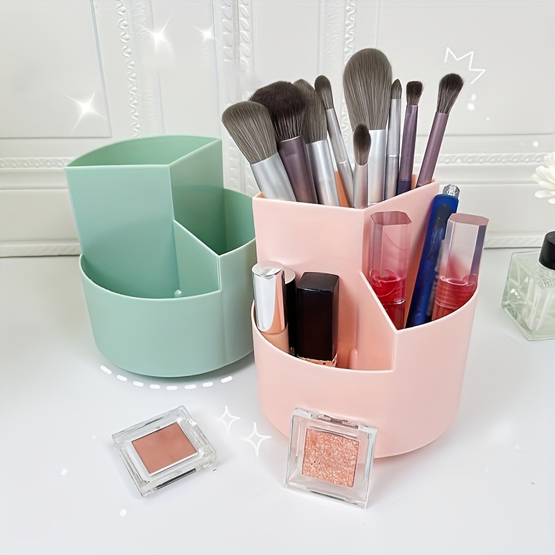 

1pc Household Rotatable Cosmetic Storage Box, Desktop Rotating Makeup Brush Holder, Pens Pencils Holder, 3 Compartments Pen Makeup Brush Holder