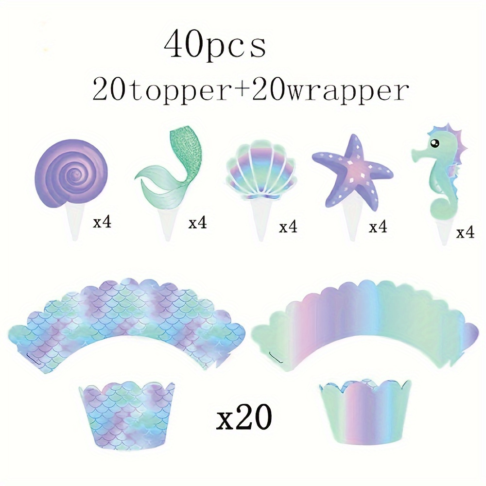 Mermaid Cupcake Wrappers Toppers Set Including Cake Toppers - Temu Canada