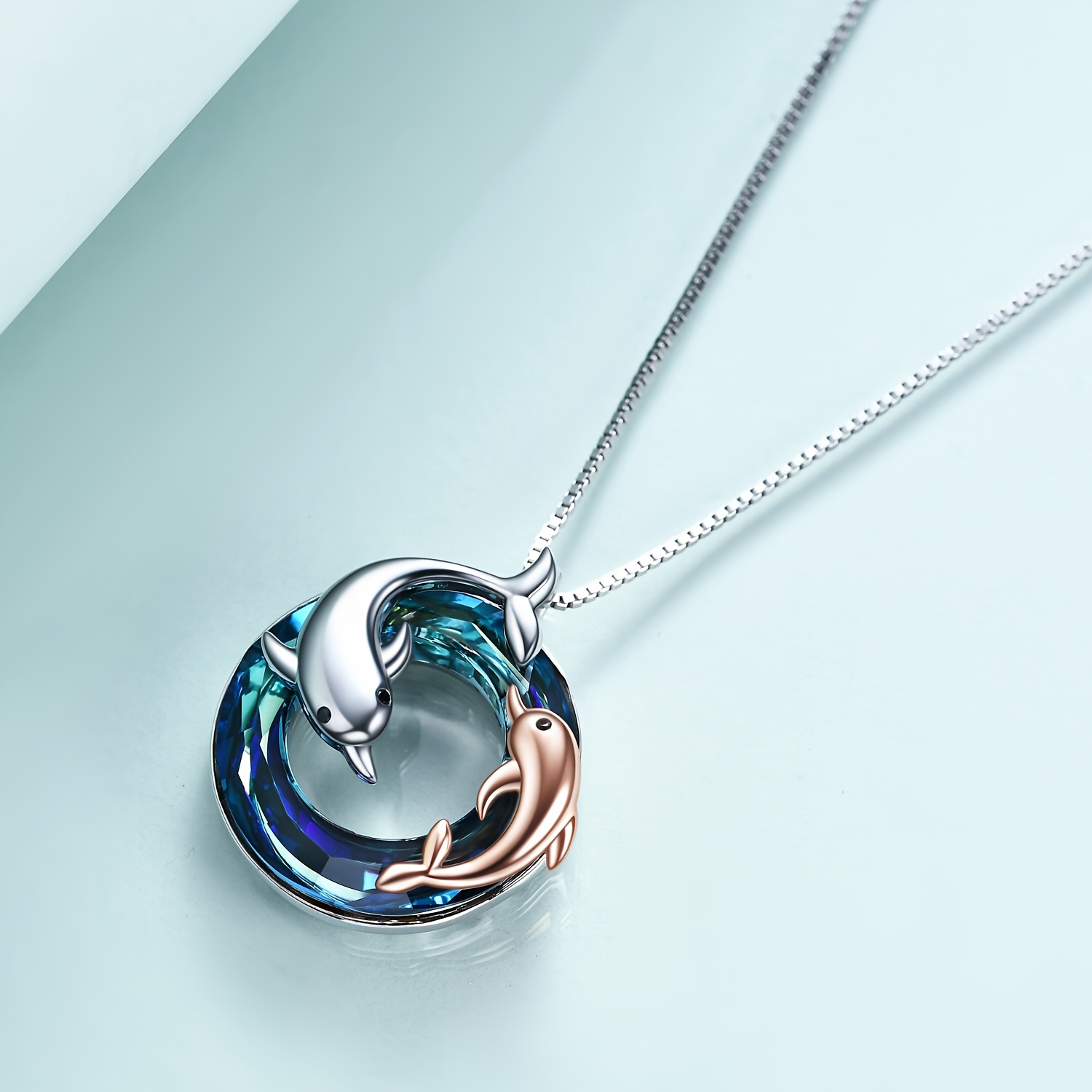 Dolphin Necklace with Blue Crystals, Gift for Sisters