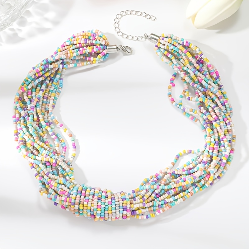 Boho Colored Rice Bead Necklace for Daily Wear & Gifting