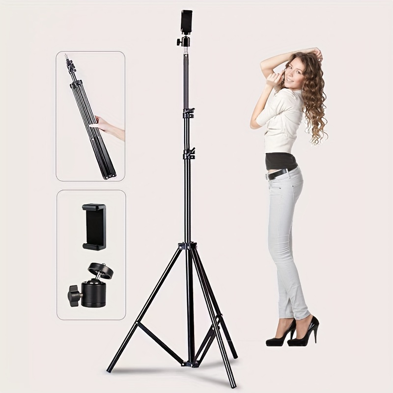 

1pc Adjustable 2.1m Tripod Stand Phone Holder, Live Streaming Photography Foldable Floor Selfie Tripod, Universal Mobile Broadcasting Equipment