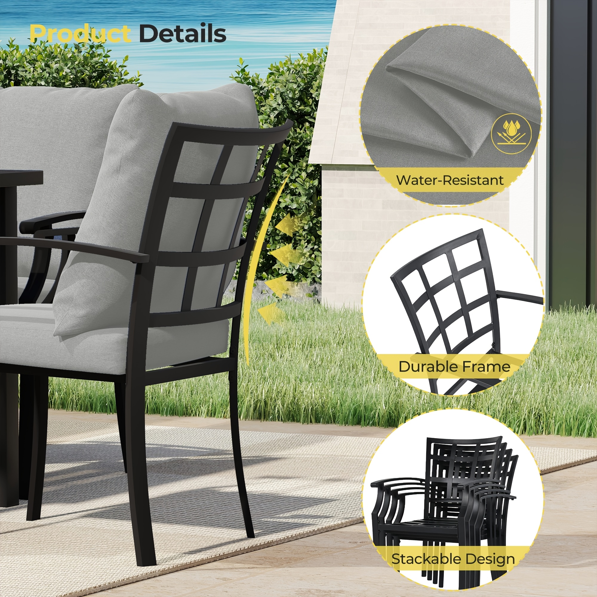 9pcs Outdoor Dining Set - Patio Dining Set for 8. Includes 1 Rectangular Table, 8 Dining Chairs with Cushions, for Lawn, Garden