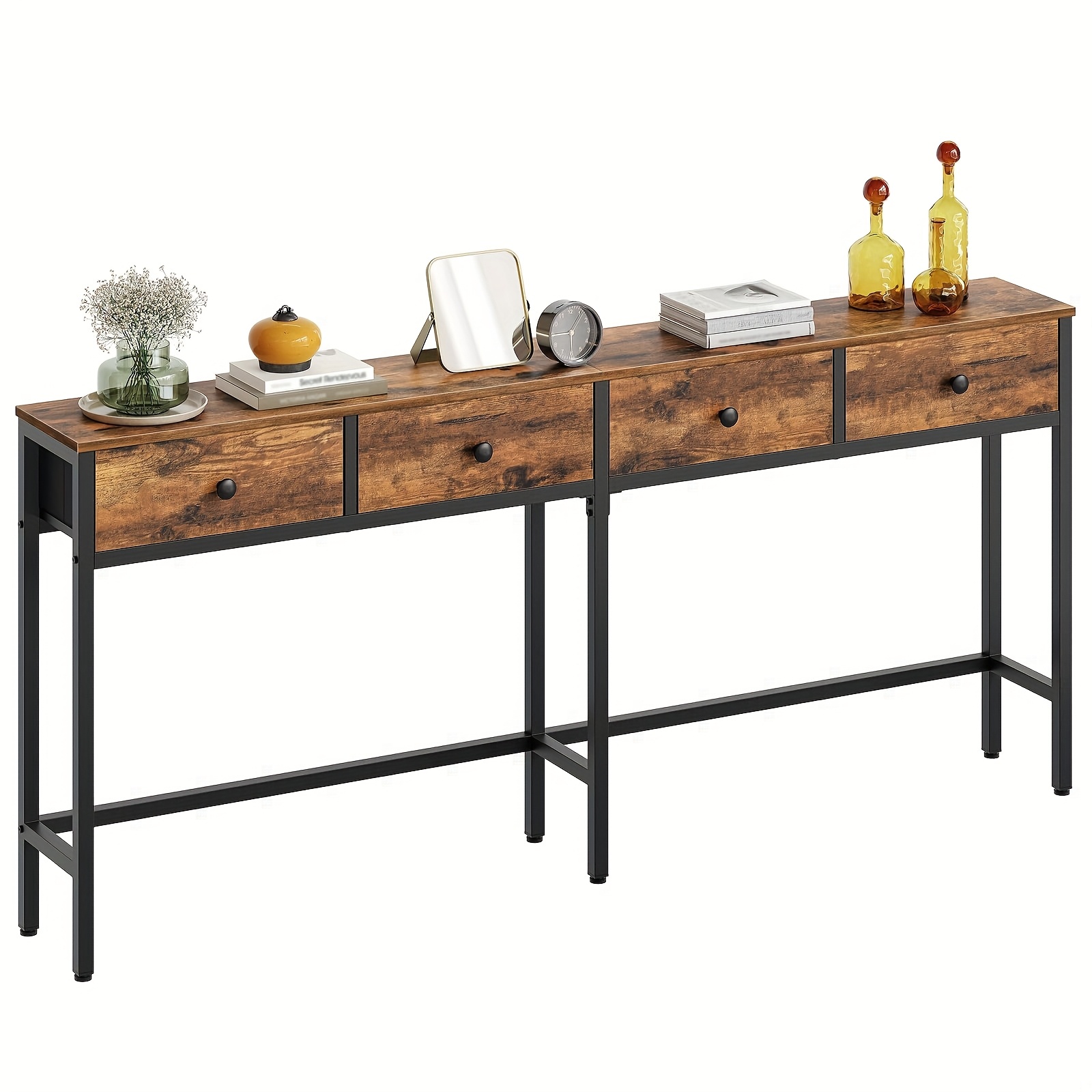 Narrow Console Table, 180cm Long Hallway Table With 4 Drawers, Suitable For Entryway, And Black, Suitable For Hallway And Living Room Decoration