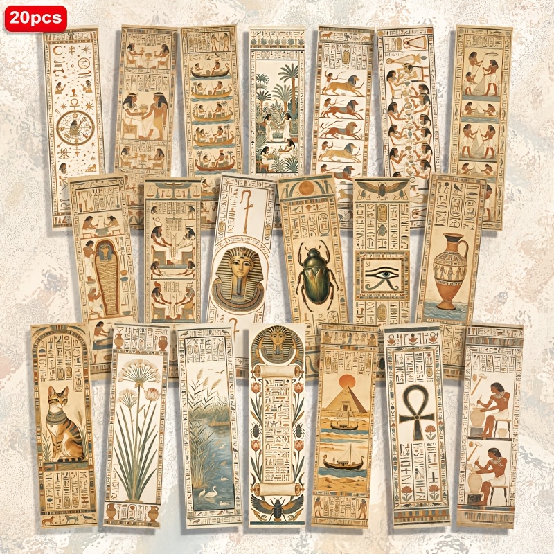 TEMU 20pcs Ancient Egyptian Wall Art Cat, Eye Of Horus, Pharaoh, Hieroglyphic Pattern 1.5in*5.9in 2d Printed Paper Bookmarks, Daily Reading Markers,