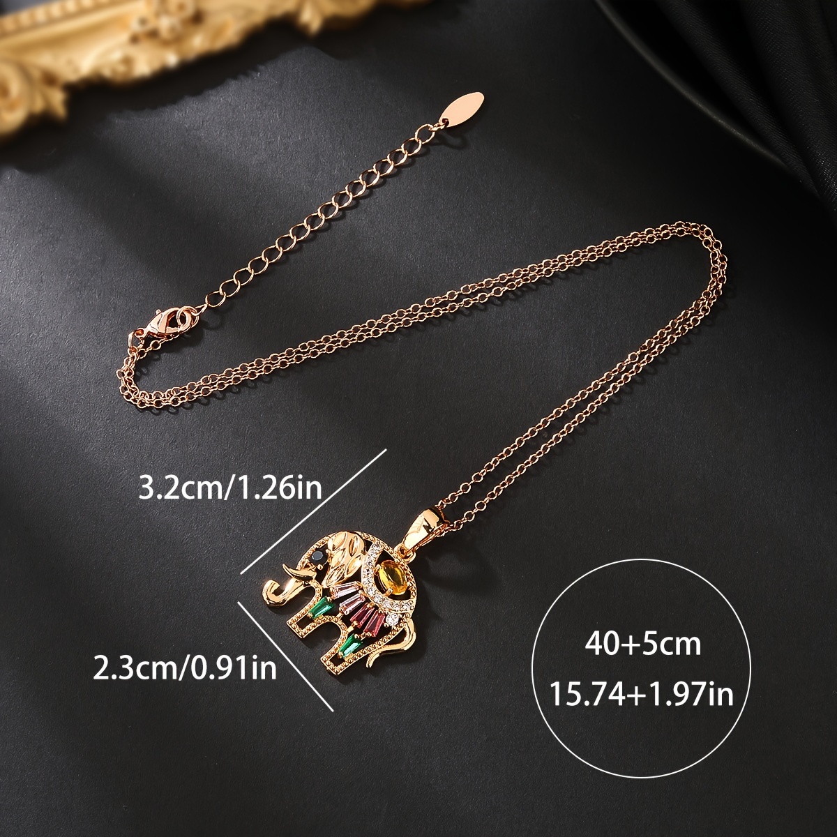 Image of Colorful Elephant Pendant Necklace With - Golden-tone Cute Animal Jewelry For Women, Everyday & Party Wear, Fashion Accessory, Elephant Jewelry, Gemstone Embellished, Goldtone Chain