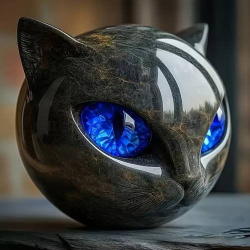 1pc cat stone sculpture elegant hand carved resin statue with glowing marble like texture and exquisite cat face and ears no electricity needed office decoration unique gift for cat