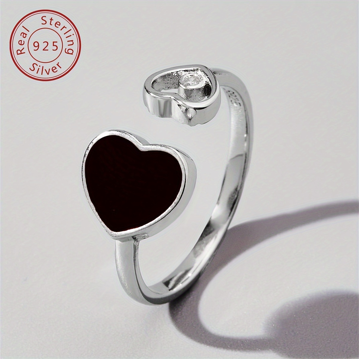 925 Silver Heart Opening Ring with Zirconia for Couples