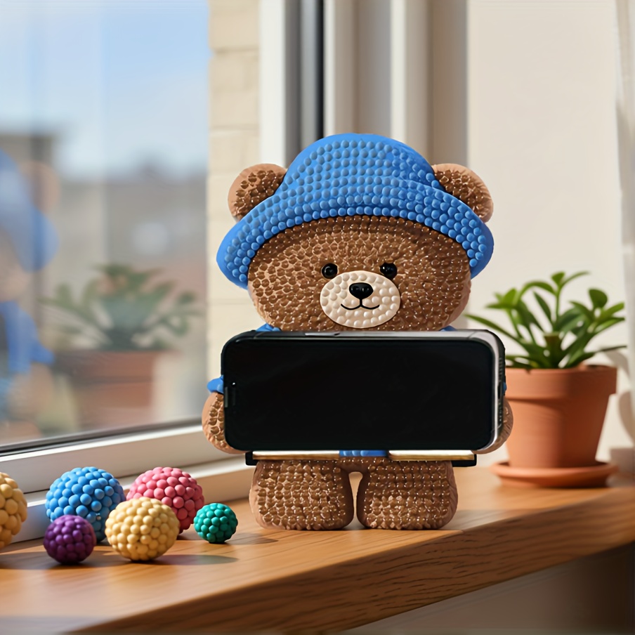 E-shop 2D Blaue Mütze Bär Diamant Malerei Punkt Bohrer Handy Ständer Home/Office Dekor Bunte Design Kreatives Bastel Geschenk Set Geeignet zum