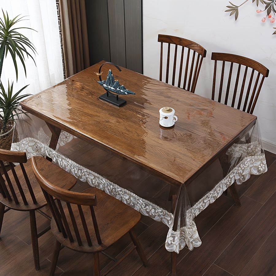 1pc elegant   lace embroidered pvc tablecloth rectangular vintage style transparent with decorative lace trim   weddings parties and home decor party tablecloth vintage tablecloth durable tablecloth