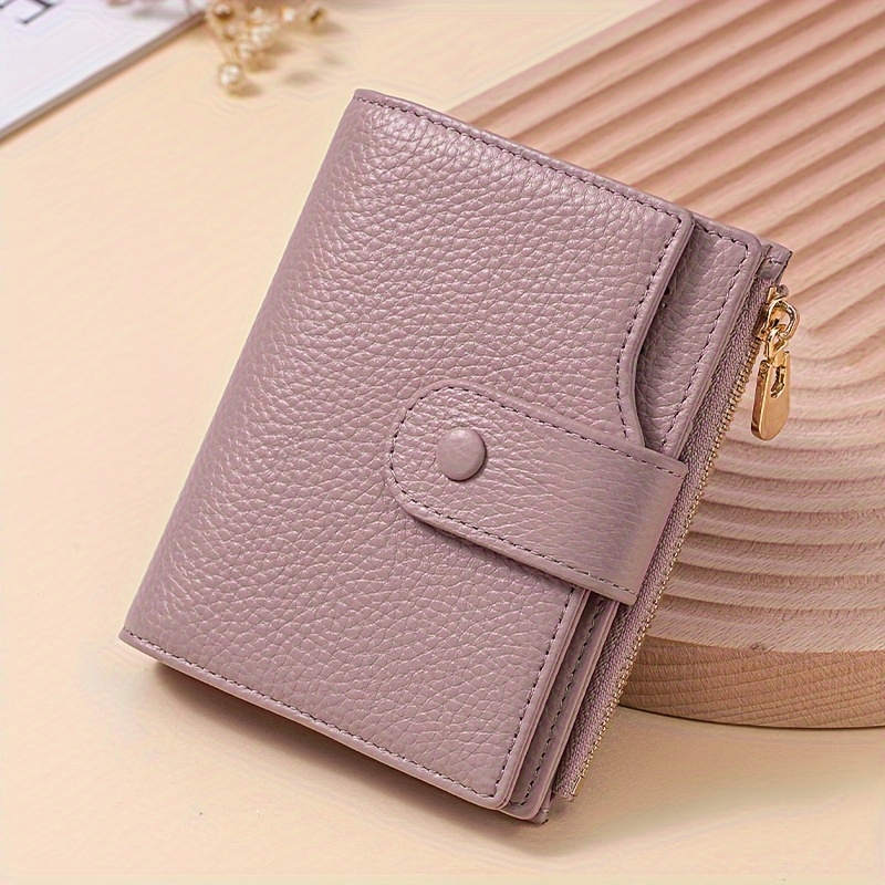 

Women's Genuine Leather Bifold Wallet With Rfid Blocking, Large Capacity, Credit Card Holder, Money Pockets, Zipper Coin Pocket, 2 Id Windows, Snap Closure, Polyester Lined, Fashion Style