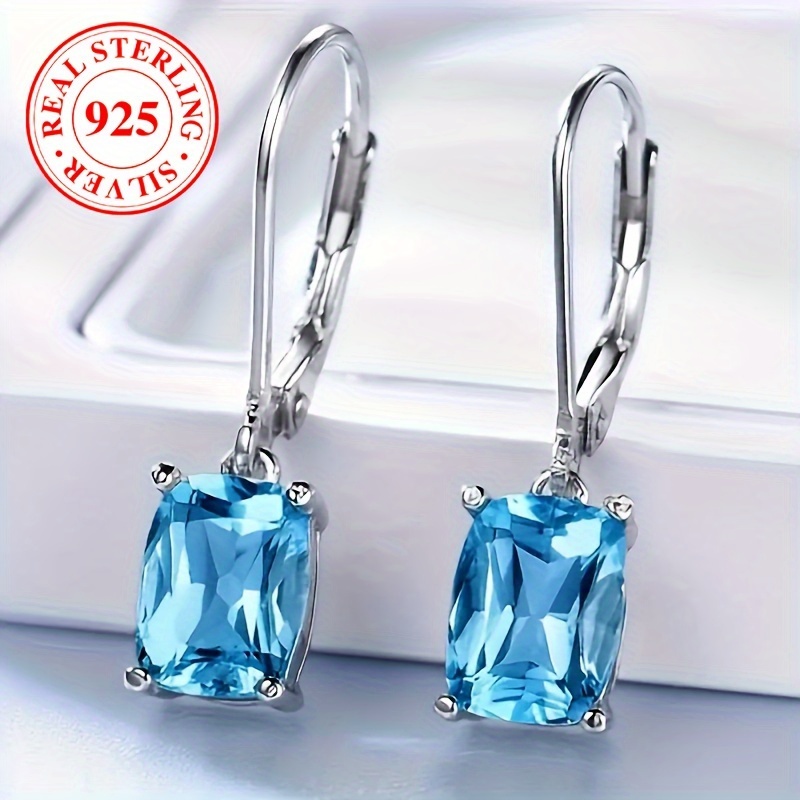 

Elegant Simple Style 925 Sterling Earrings With Blue Zirconia Silver Plated Dangle Earrings For Women, Daily Party Accessory, All Season Jewelry