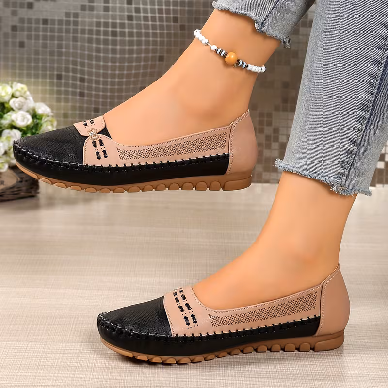 womens slip on loafers soft sole casual flats with geometric pattern breathable pu upper durable tpr sole elegant bow detail easy to care low heel elastic side ladies shoes 5 5 black 13