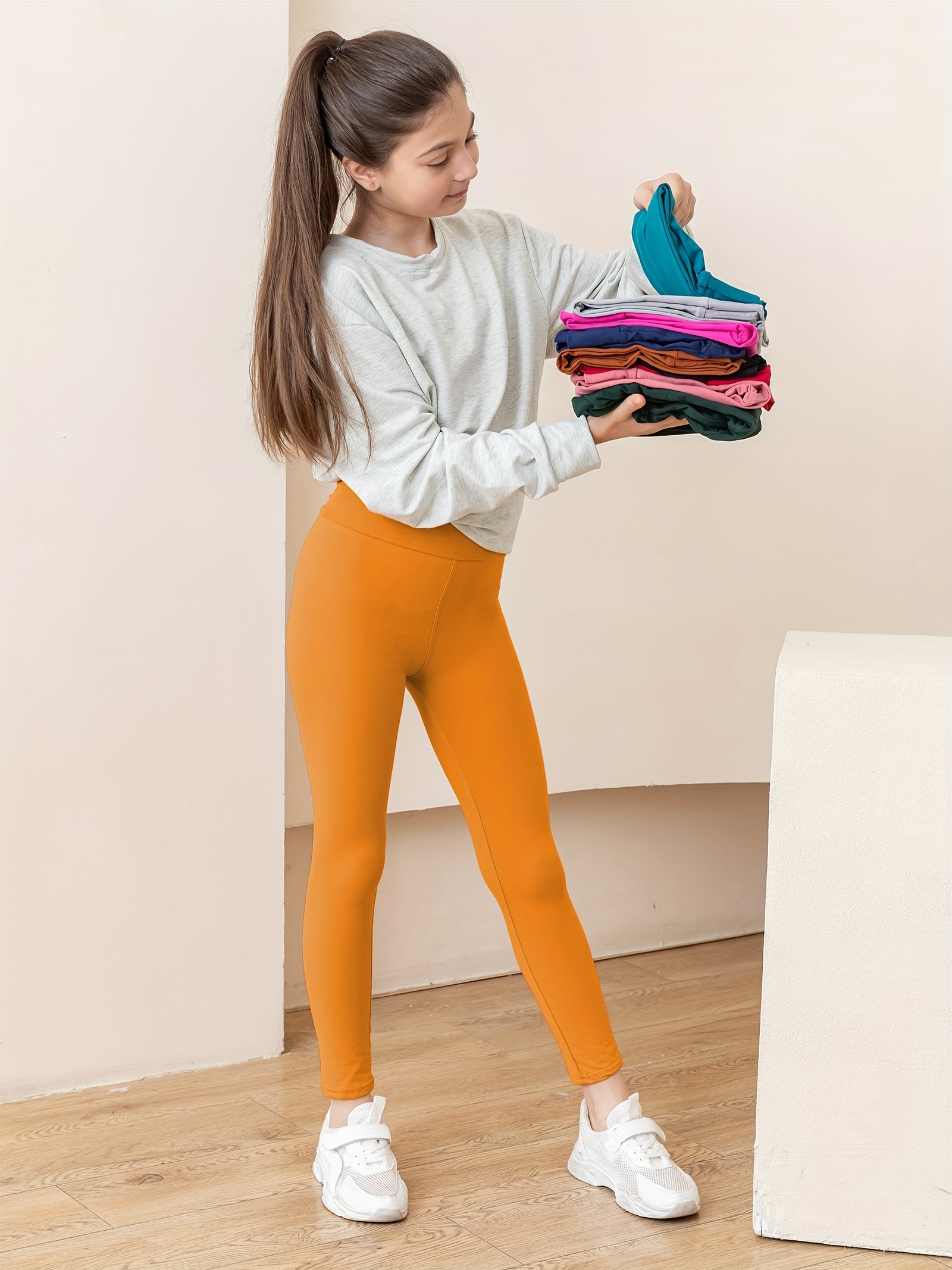 girls high stretch soft leggings plain color - Temu Australia